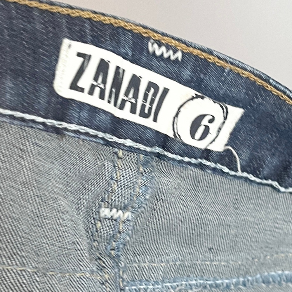 Zanadi Vintage Y2K Whiskered Crop Jeans Capris Thick Stitch Flap Pockets Denim 6 - Picture 2 of 12